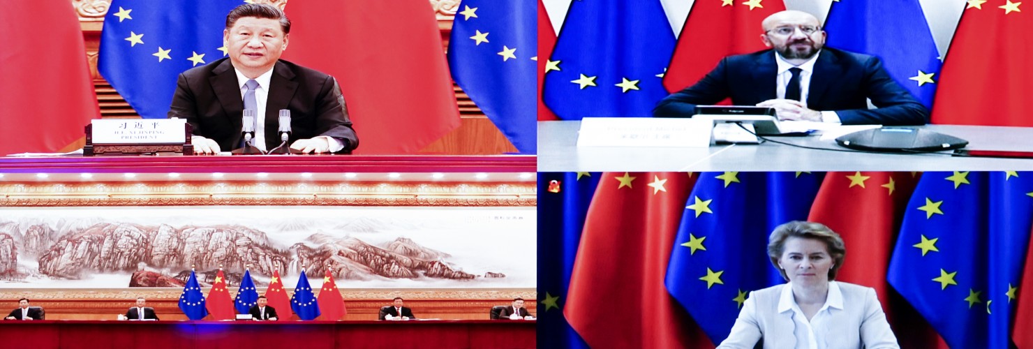 President of the European Council Charles Michel and President of the European Commission Ursula von der Leyen meet Chinese President Xi Jinping via video link on 22 June 2020.