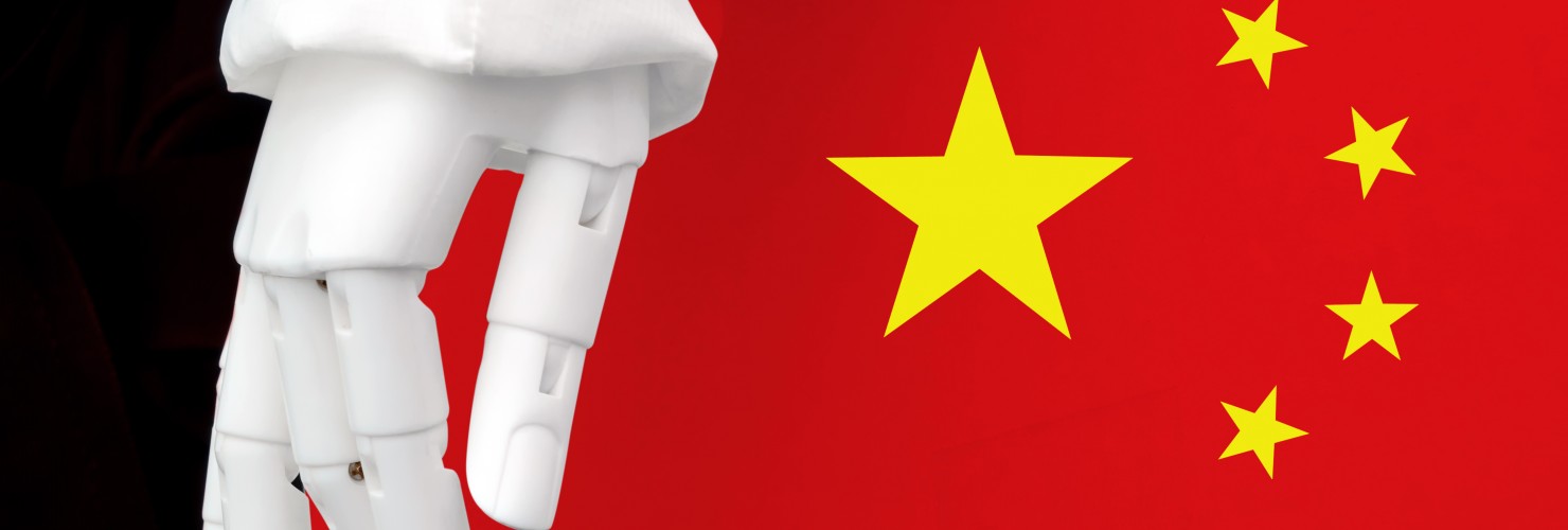 Robotic hand and Chinese flag