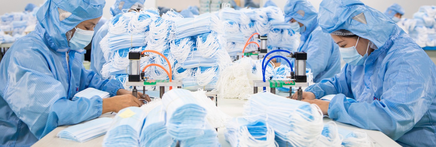 Workers rushed to make export masks. Hai'an City, Jiangsu Province, China