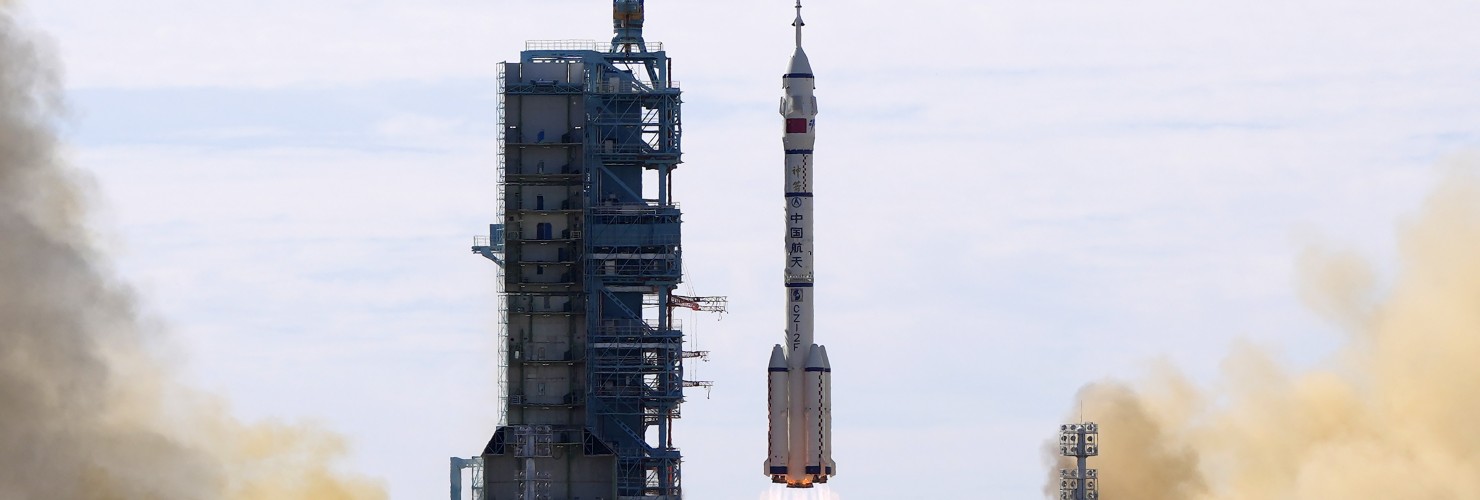 A Long March-2F Y12 rocket carrying a crew of Chinese astronauts in a Shenzhou-12 spaceship lifts off at the Jiuquan Satellite Launch Center in Jiuquan in northwestern China, Thursday, June 17, 2021