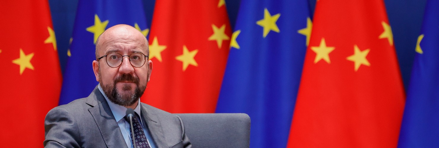 European Council President Charles Michel arrives prior to speaking with European Union foreign policy chief Josep Borrell and European Commission President Ursula von der Leyen to Chinese Premier Li Keqiang via video-conference during an EU China summit at the European Council building in Brussels