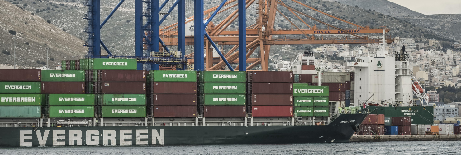 Container ship at the Piraeus Port of Athens