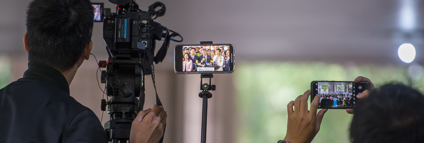 Ko Wen-je, chairman of the Taiwan People's Party (TPP) and presidential candidate, alongside vice-presidential candidate Cynthia Wu, addresses the media during their arrival at the Central Elections Commission to register for the 2024 presidential elections in Taiwan.