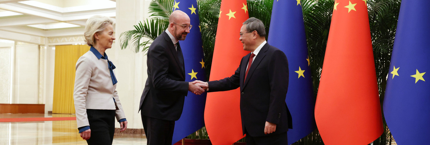 EU-China Summit 2023, where Charles Michel, Ursula von der Leyen and Josep Borrell meet with Xi Jinping and Li Qiang.