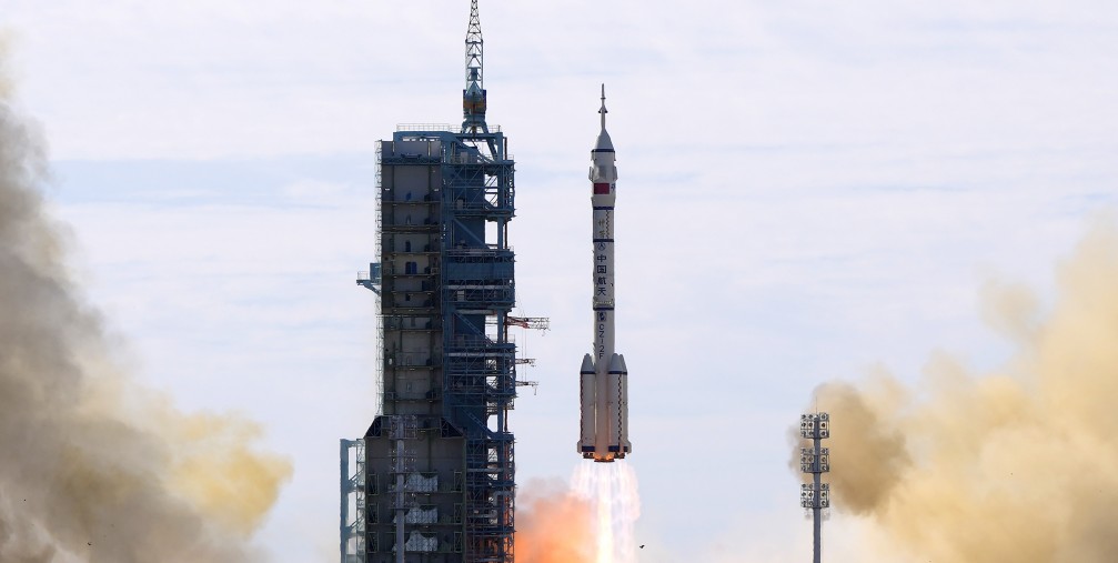 A Long March-2F Y12 rocket carrying a crew of Chinese astronauts in a Shenzhou-12 spaceship lifts off at the Jiuquan Satellite Launch Center in Jiuquan in northwestern China, Thursday, June 17, 2021