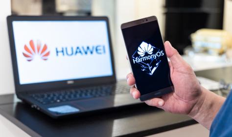 A smartphone using Huawei's operating system Harmony OS