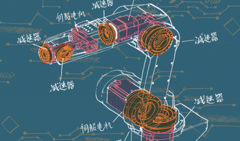 Illustration of a robot with Chinese characters