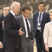 U.S. President Joe Biden, Italy's Prime Minister Mario Draghi, France's President Emmanuel Macron, European Commission President Ursula von der Leyen