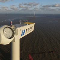 Man working on a wind turbine