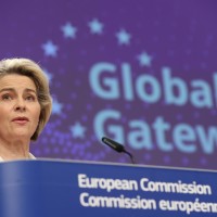  President of the European Commission Ursula von der Leyen talks to media at the end of the weekly EU Commission meeting, in the Berlaymont, the EU Commission headquarter on December 1, 2021 in Brussels, Belgium.