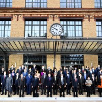 High Representative of the European Union for Foreign Affairs and Security Policy Josep Borrell, French Foreign Minister Jean-Yves Le Drian and delegates pose for a photo during the Indo-Pacific Ministerial Cooperation Forum 