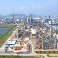 An aerial photo taken on September 17, 2021 shows the construction site of Qingdao Refinery and Chemical Hydrogen Energy Base project in Qingdao, Shandong Province, China. 