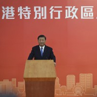 China's President Xi Jinping delivers a speech after arriving for the upcoming handover anniversary by train in Hong Kong, Thursday, June 30, 2022. 