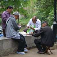 Old people sit together for entertainment and chat in Fuyang, China