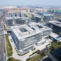 An aerial view of the China Tower Of Computing Town in Hangzhou