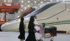 Haramain High-Speed Railway train in the holy city of Medina, Saudi Arabia, Thursday, Aug. 8, 2019